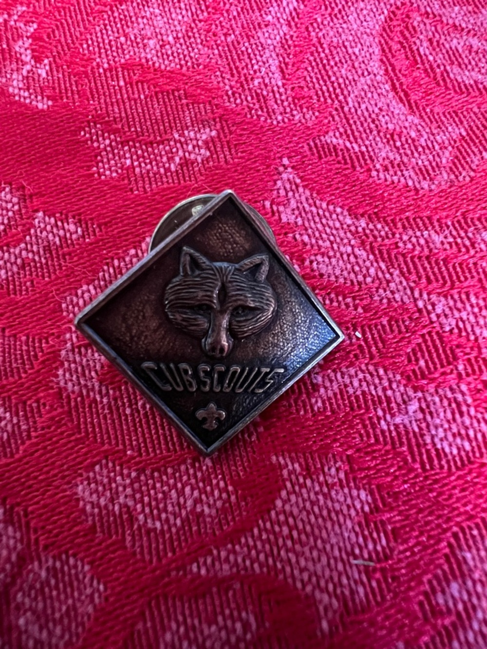 Vintage Cub Scouts Fox Head Lapel Pin Diamond Shape Metal Scout Collectible